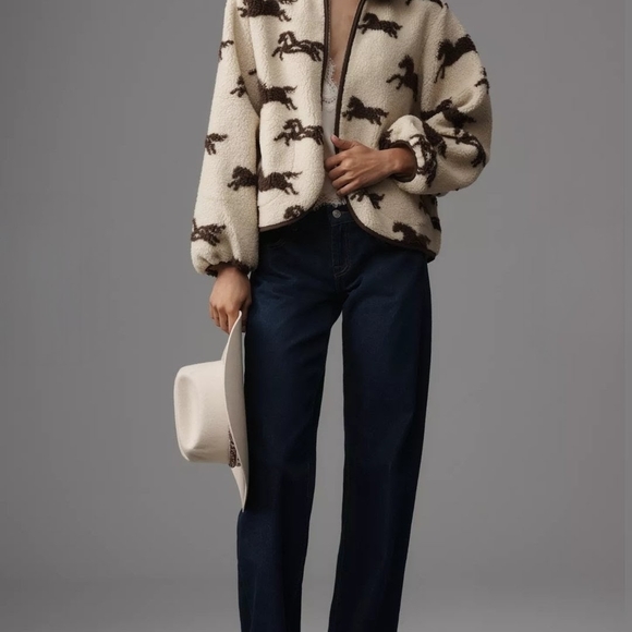 NWT THE GREAT. Pasture Fleece Jacket Horse Print Off White Size 1 - Picture 2 of 12